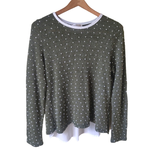 Army Green Polka Dot sweater with flowy back L - Picture 1 of 4